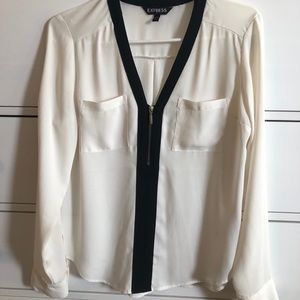Express white pocket dress shirt with zipper